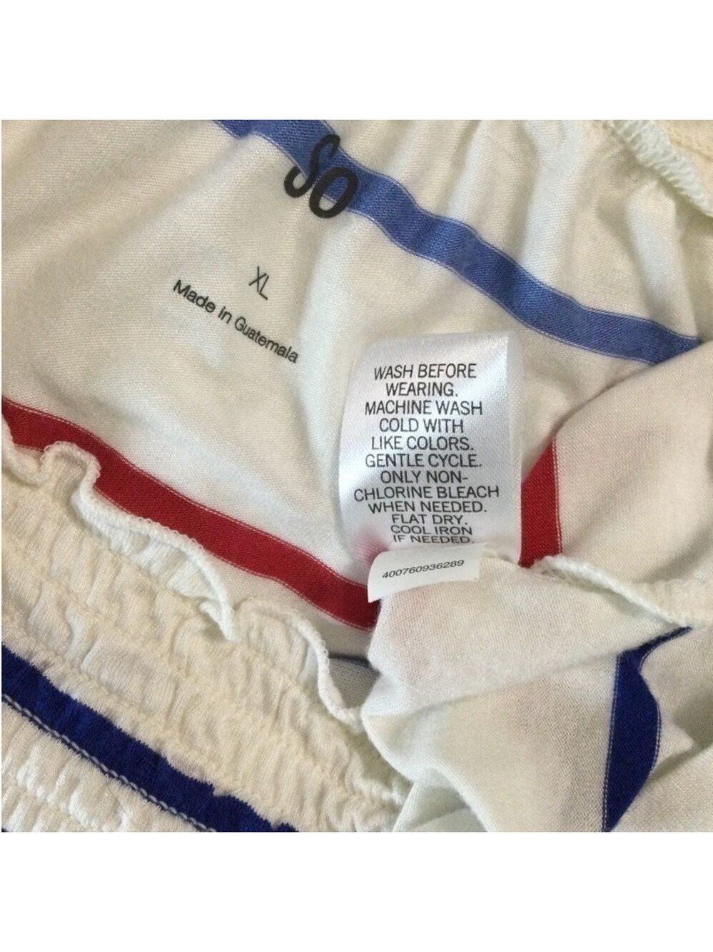 SO on or off shoulder short sleeve top Woman’s Juniors XL white blue red - Picture 11 of 15